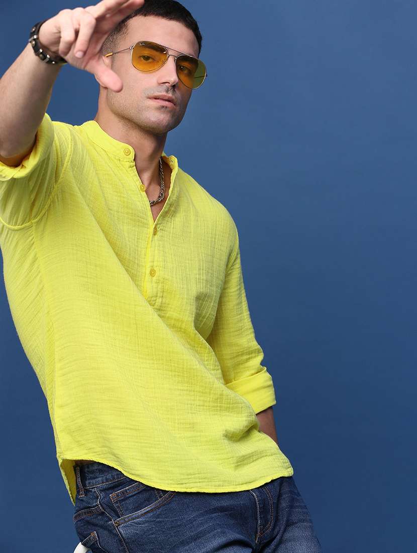 men mandarin neck solid short kurta - 21514689 -  Standard Image - 1