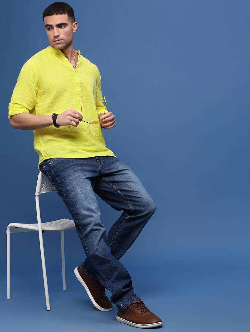men mandarin neck solid short kurta - 21514689 -  Standard Image - 4