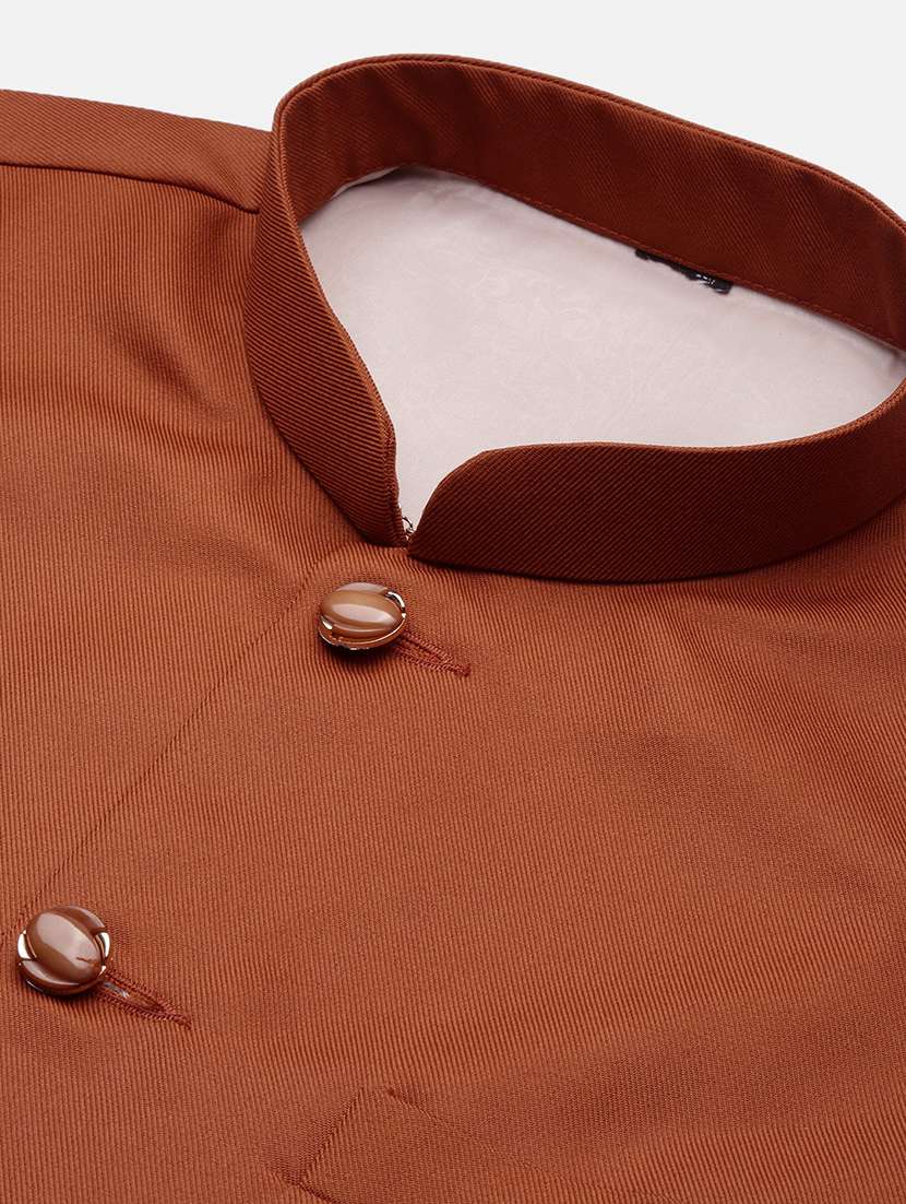 men rust solid nehru jacket - 21514690 -  Standard Image - 6