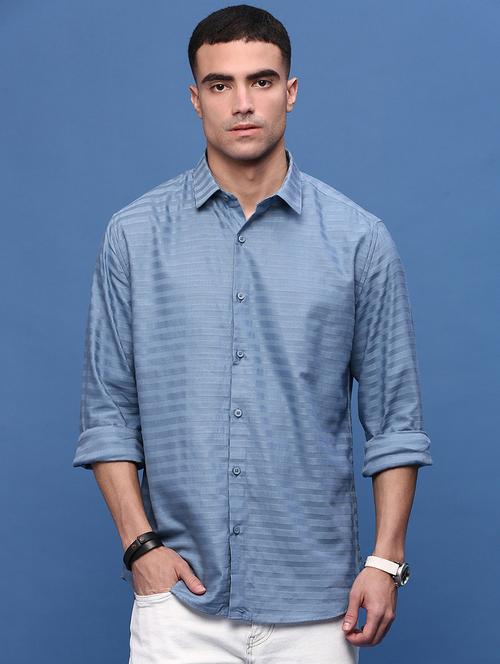 men blue cotton blend casual shirt - 21514698 -  Standard Image - 0