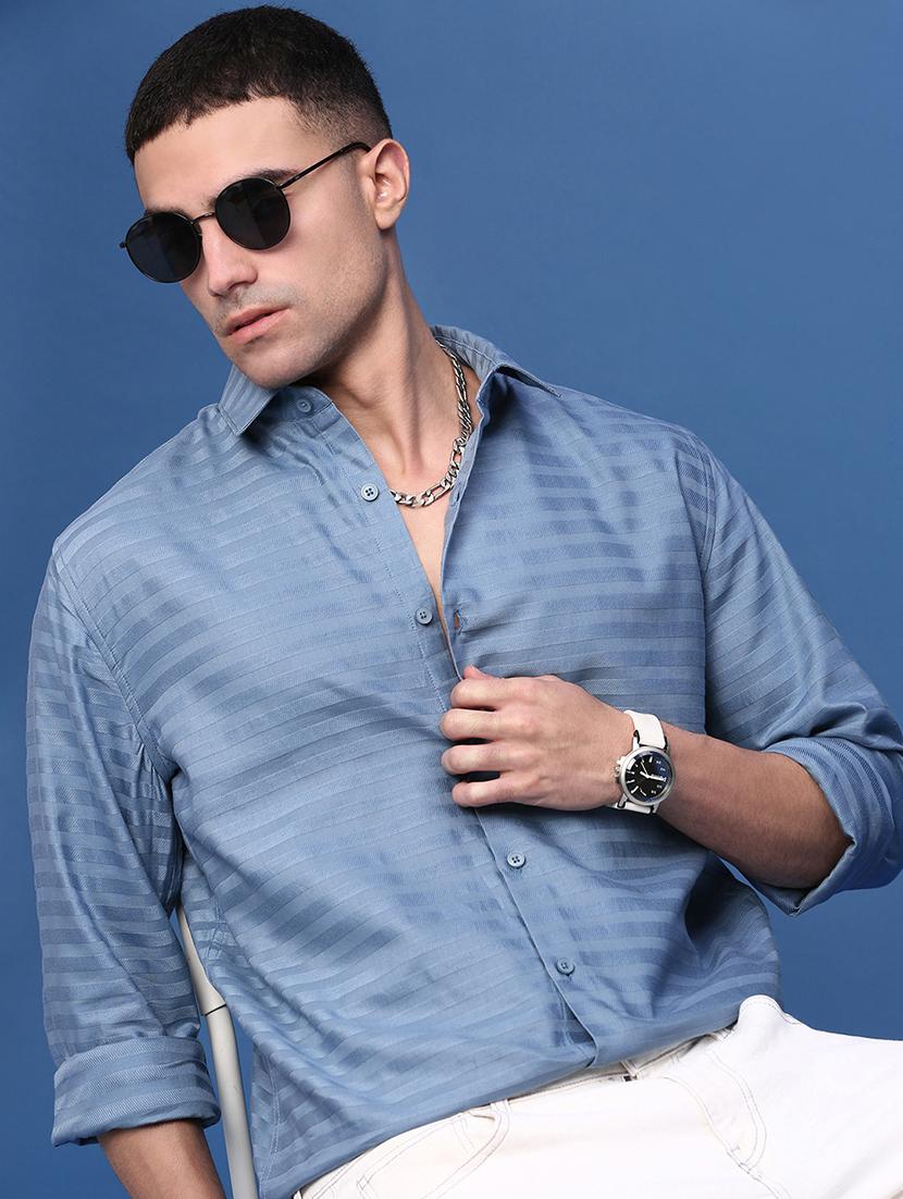 men blue cotton blend casual shirt - 21514698 -  Standard Image - 1