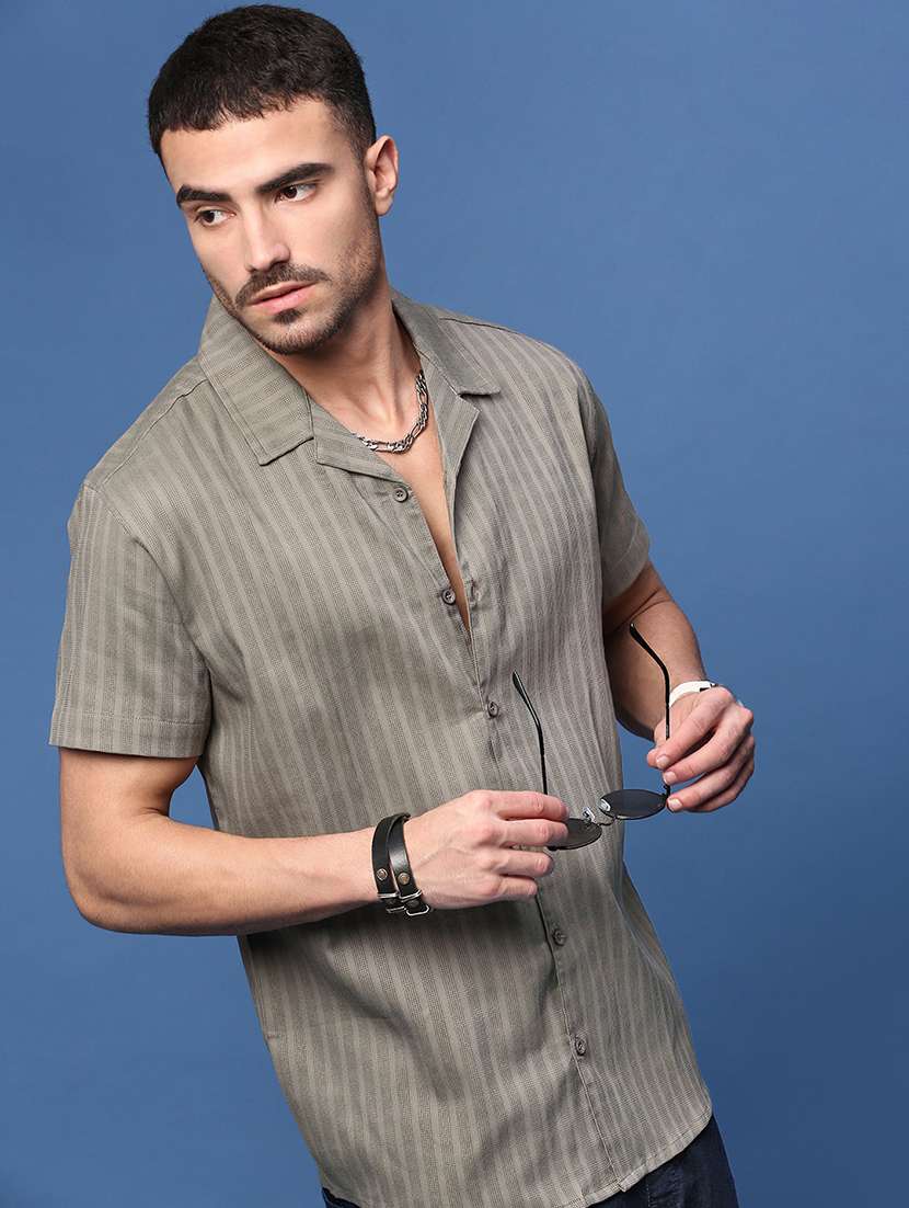 men olive cotton blend casual shirt - 21514718 -  Standard Image - 1