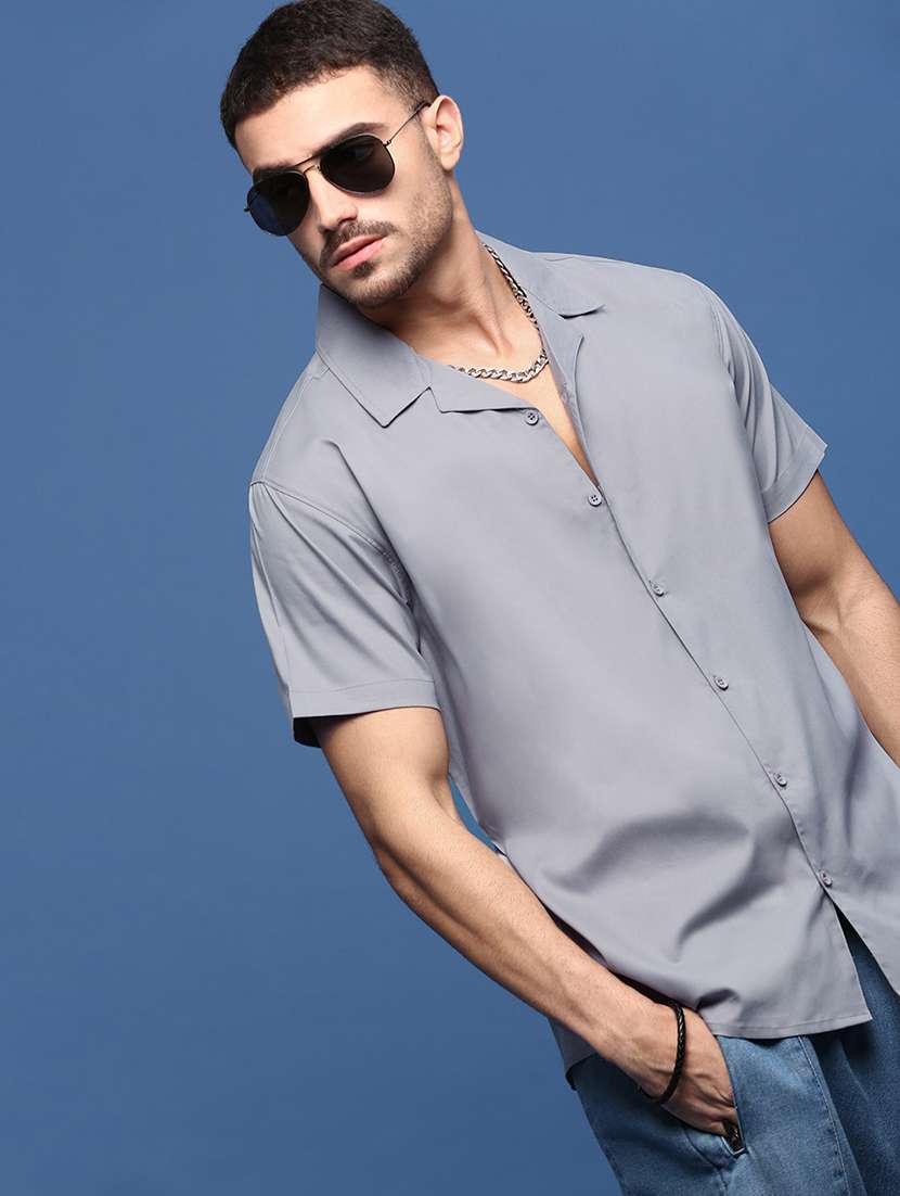 men solids short sleeves casual shirts - 21514723 -  Standard Image - 1