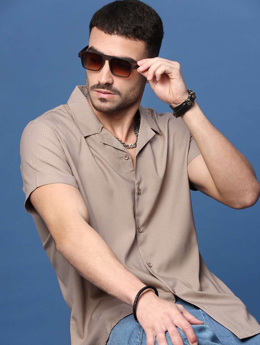 men brown cotton blend casual shirt - 21514728 -  Standard Image - 1