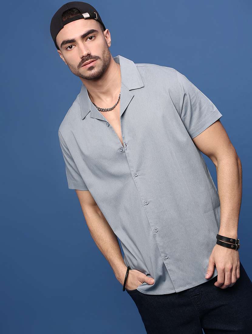men grey cotton blend casual shirt - 21514736 -  Standard Image - 1