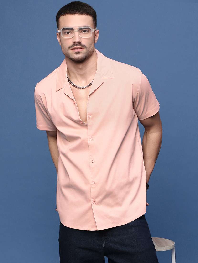men peach solid casual shirt - 21514737 -  Standard Image - 1