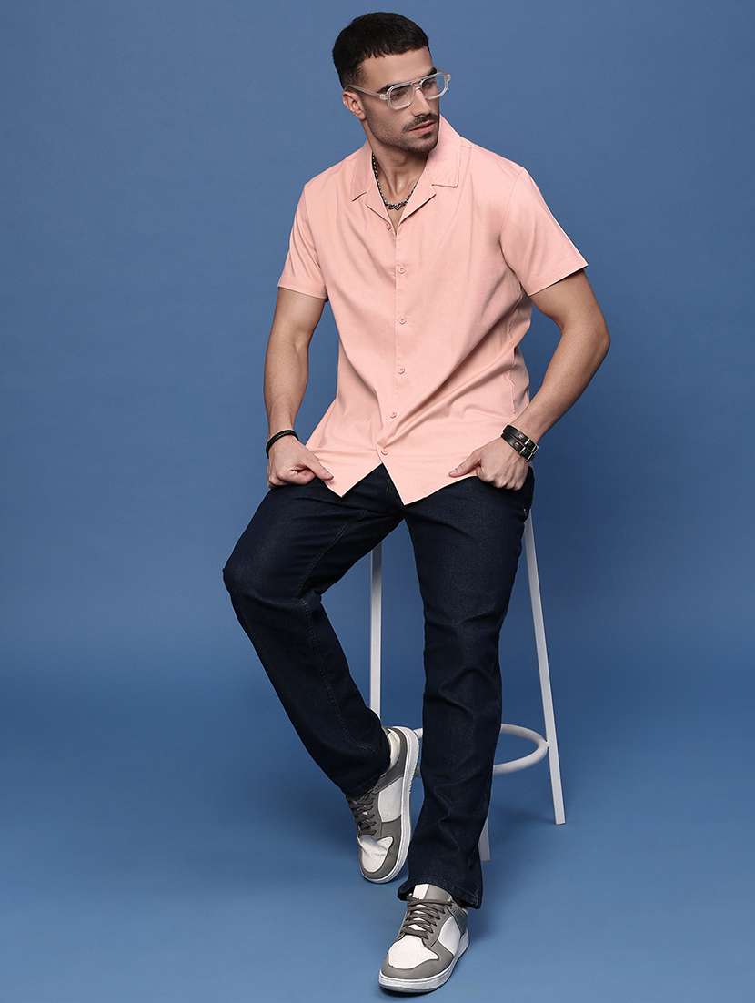 men peach solid casual shirt - 21514737 -  Standard Image - 4