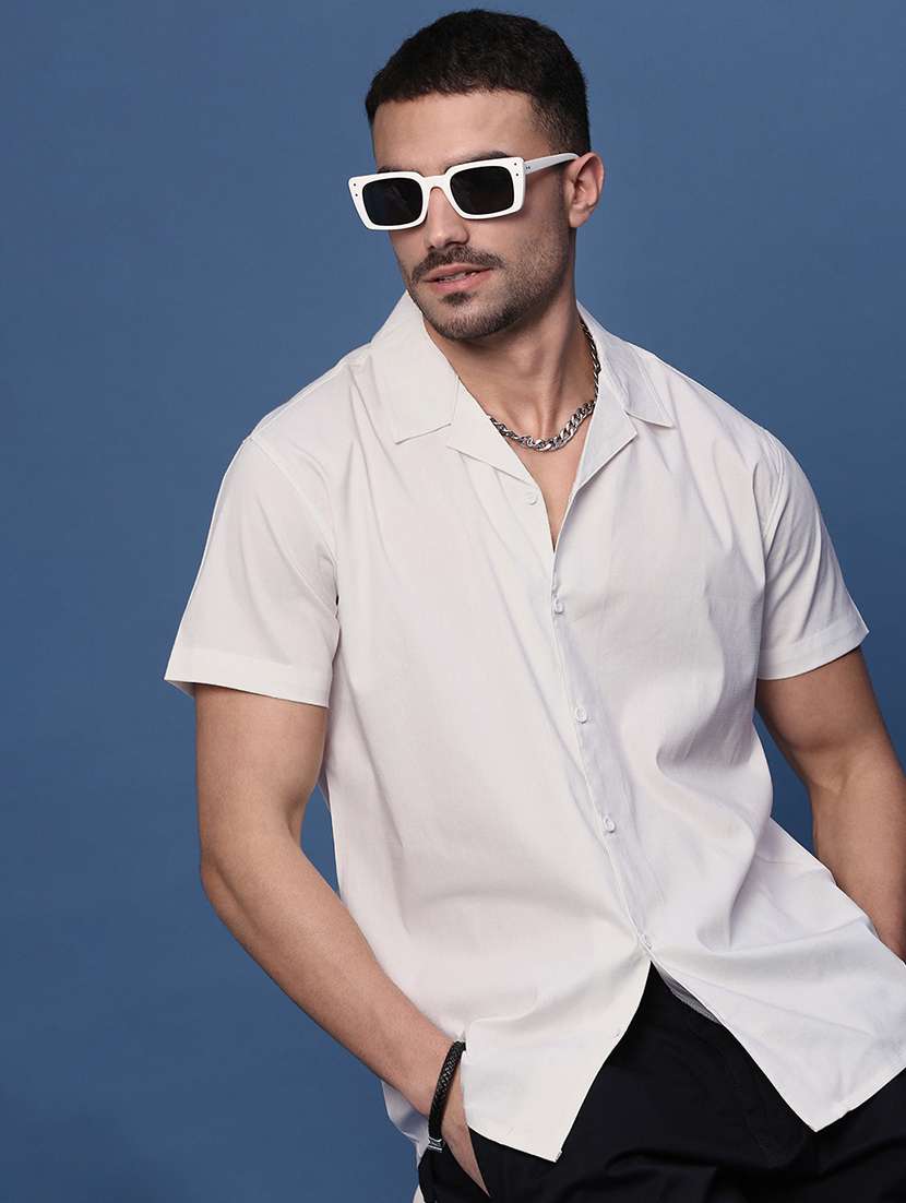 men white cotton blend casual shirt - 21514738 -  Standard Image - 1