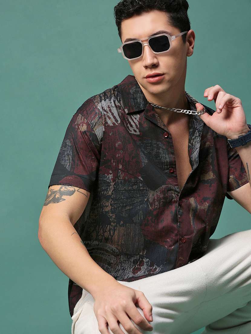 men printed short sleeves casual shirts - 21514740 -  Standard Image - 1
