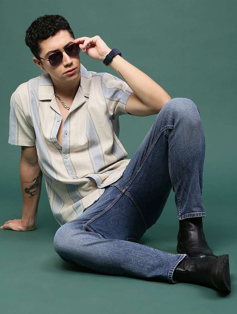 men cream cotton blend casual shirt - 21514744 -  Standard Image - 4