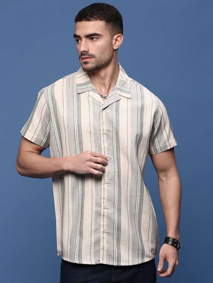 men stripes short sleeves casual shirt