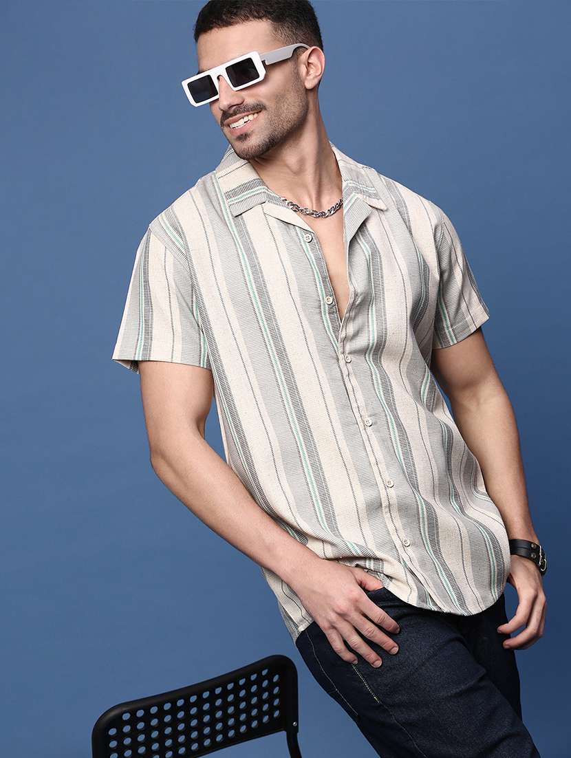 men stripes short sleeves casual shirt - 21514745 -  Standard Image - 1