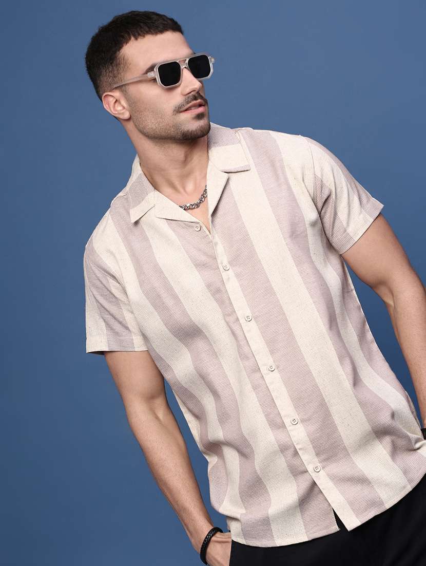 men lavender cotton blend casual shirt - 21514746 -  Standard Image - 1