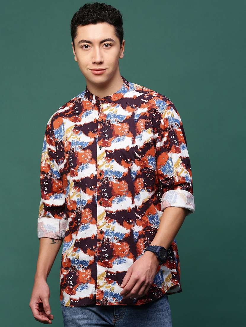 men printed long sleeves casual shirts