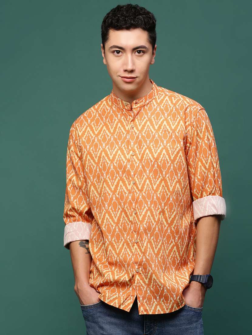 men long sleeve printed casual shirt