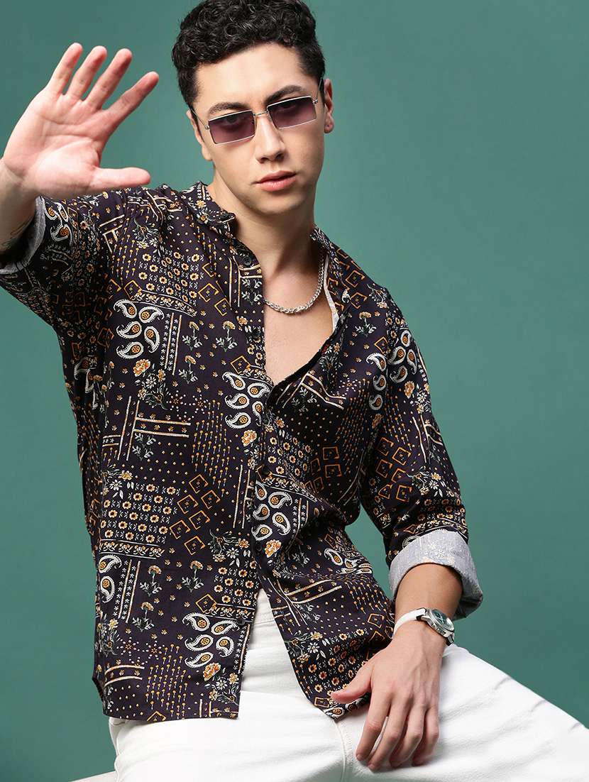 men printed long sleeves casual shirts - 21514760 -  Standard Image - 1