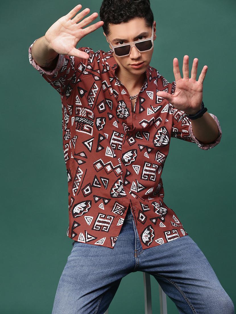 men brown cotton blend casual shirt - 21514762 - Standard Image - 1