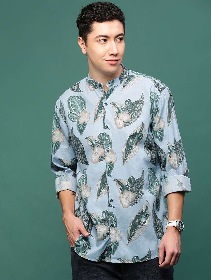 men long sleeve printed casual shirt