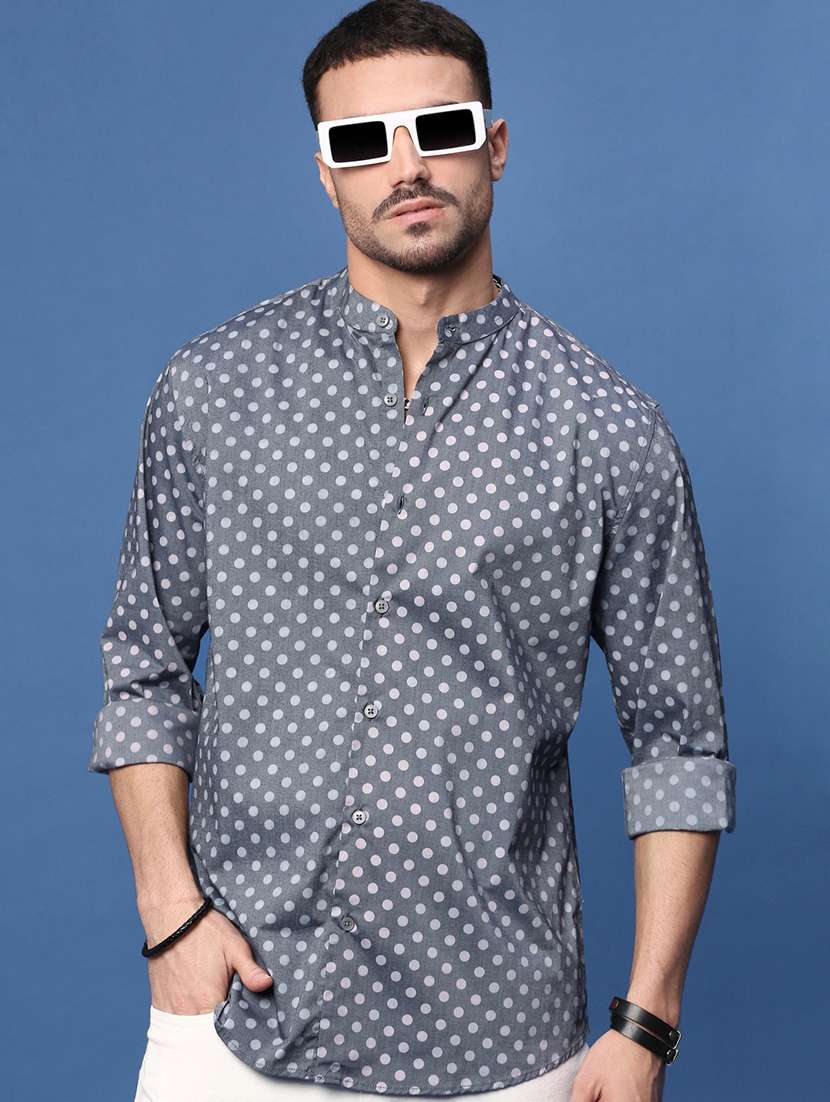men long sleeve polka dot printed casual shirt - 21514774 -  Standard Image - 1