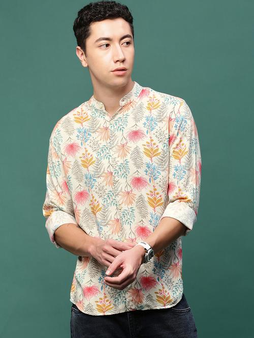 men cream cotton blend casual shirt - 21514788 -  Standard Image - 0