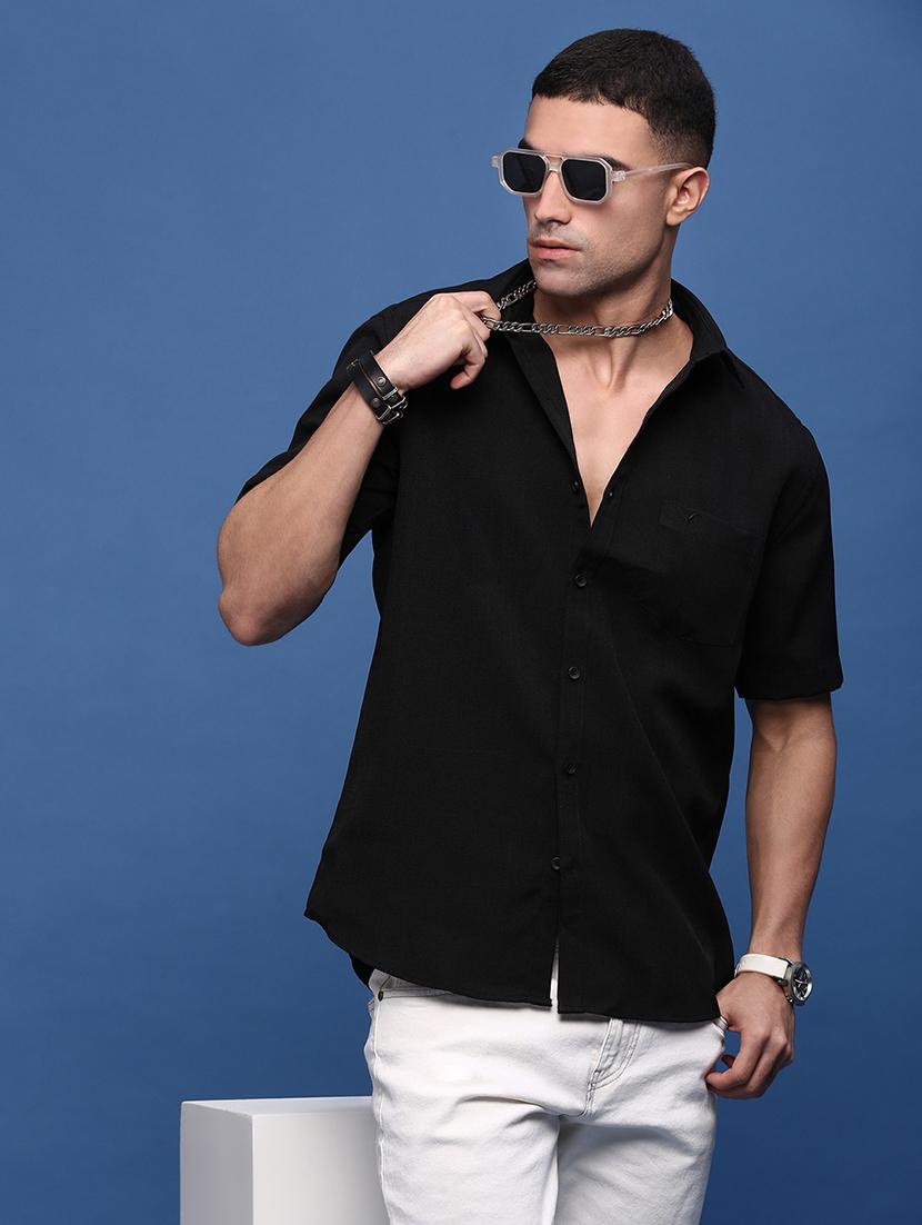 men solids short sleeves casual shirts - 21514832 - Standard Image - 1