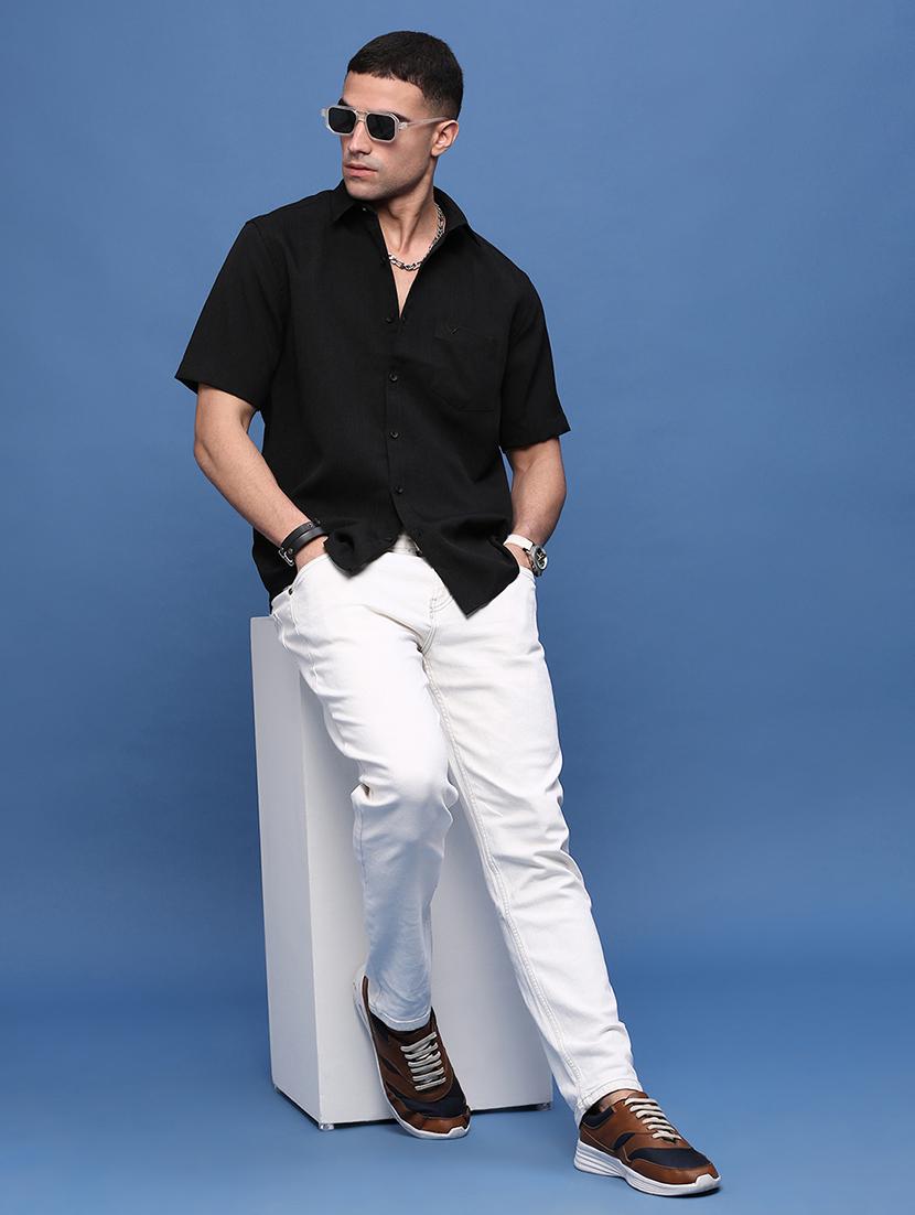 men solids short sleeves casual shirts - 21514832 - Standard Image - 4