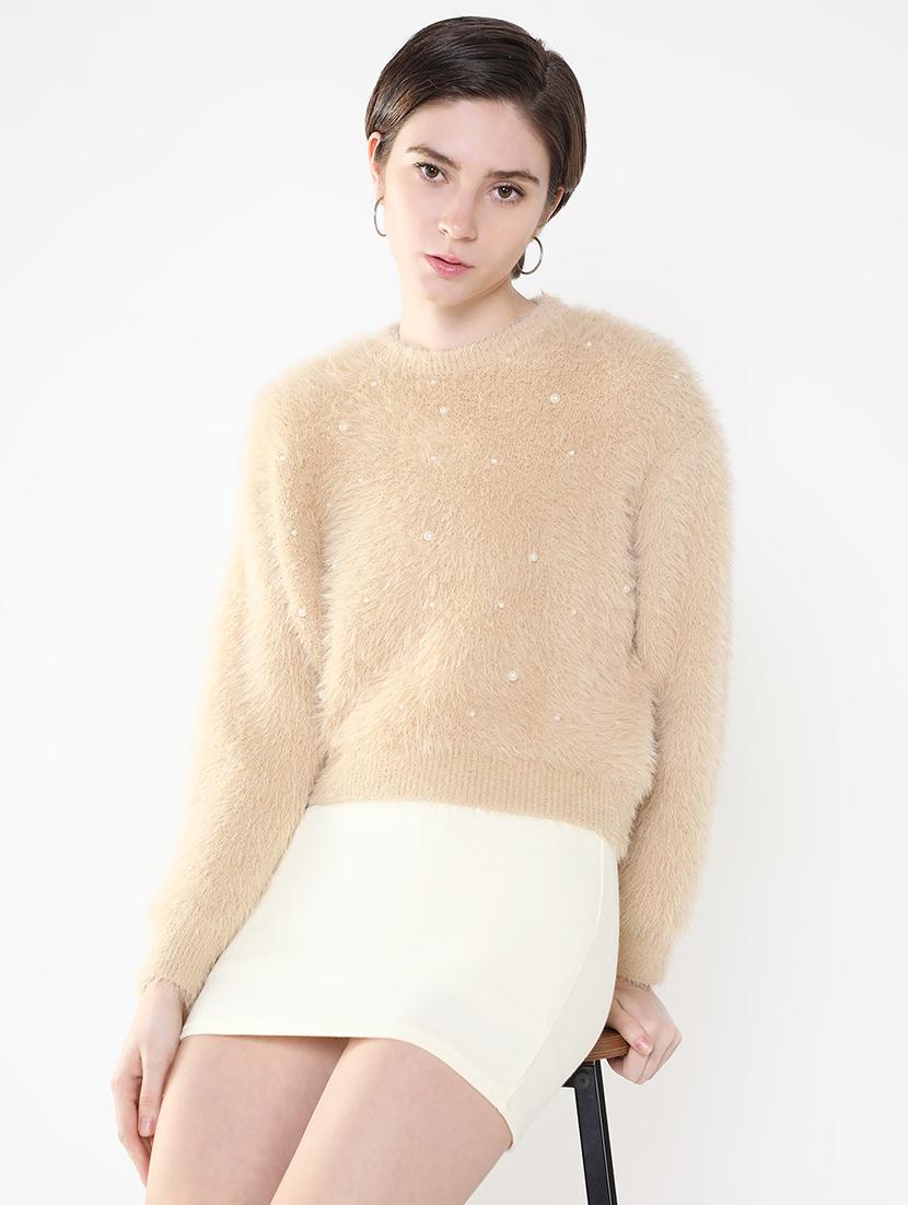 women beige self-designed pullover - 21514837 - Standard Image - 1