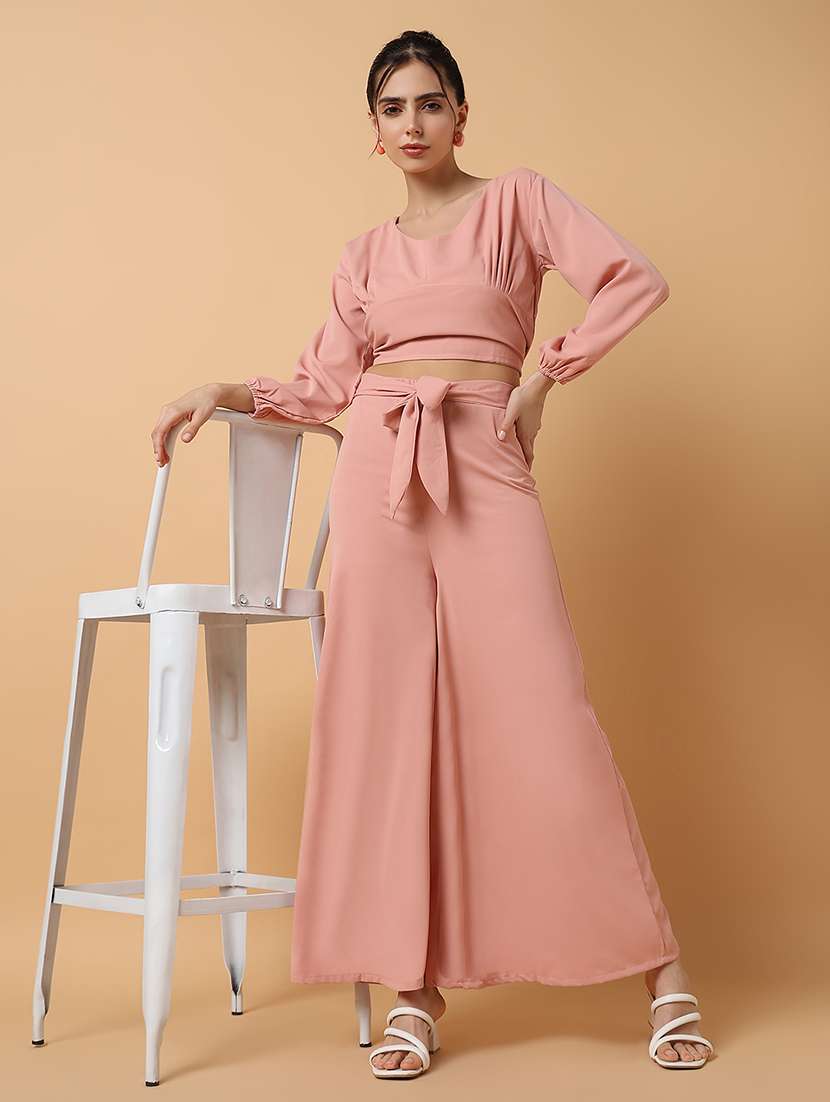 women peach viscose top and palazzos co-ord set - 21514842 -  Standard Image - 4