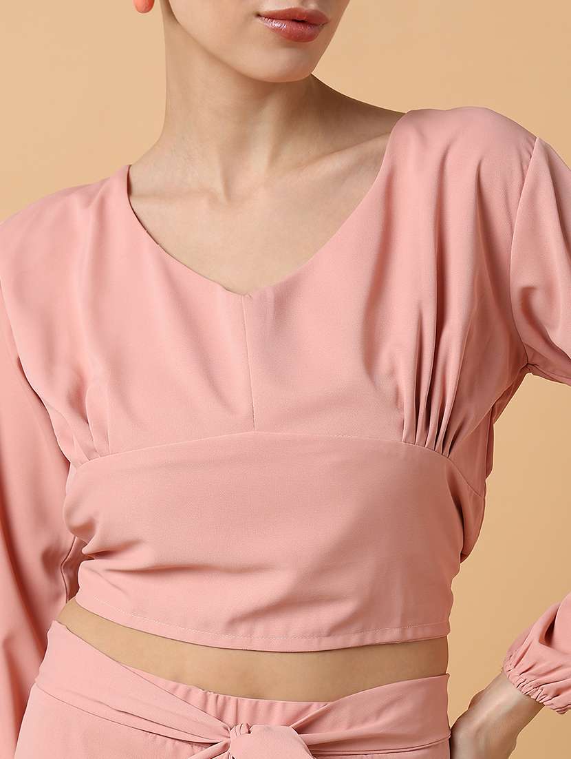 women peach viscose top and palazzos co-ord set - 21514842 -  Standard Image - 6