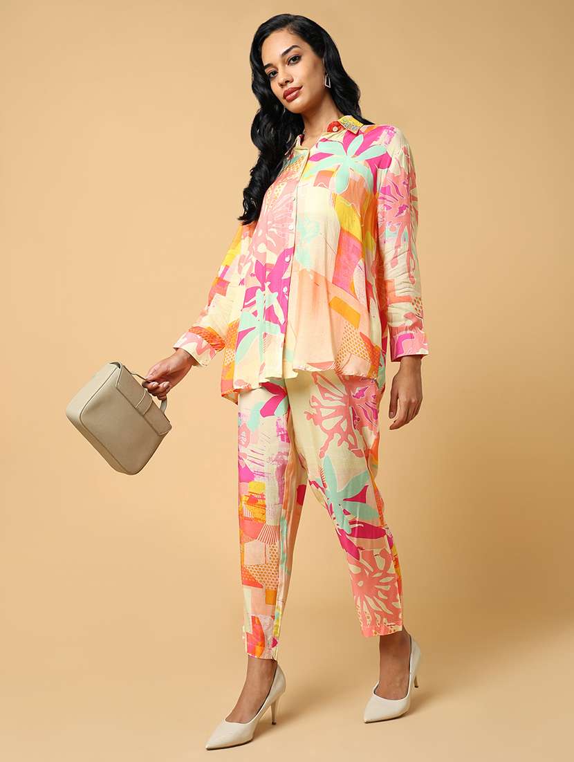 women multi coloured viscose shirt and trouser co-ord set - 21514849 -  Standard Image - 1