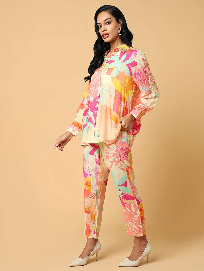 women multi coloured viscose shirt and trouser co-ord set - 21514849 -  Standard Image - 4