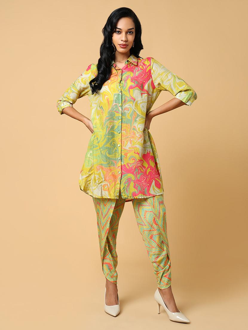women lime green viscose dhotti and top co-ord set - 21514850 - Standard Image - 4
