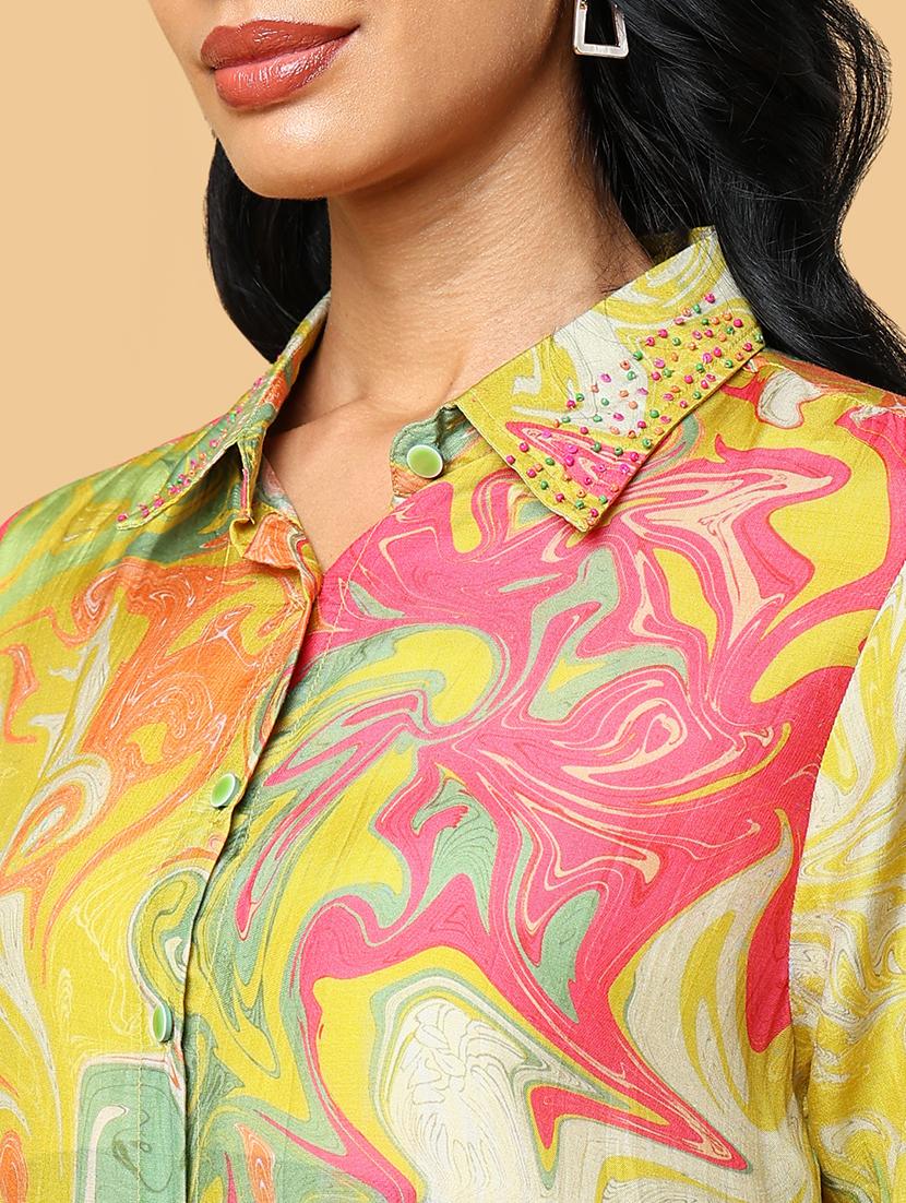 women lime green viscose dhotti and top co-ord set - 21514850 - Standard Image - 6