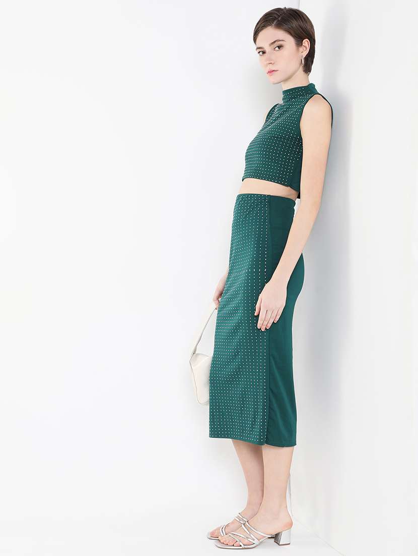 women bottle green embellished top and skirt co-ord set - 21514852 -  Standard Image - 1