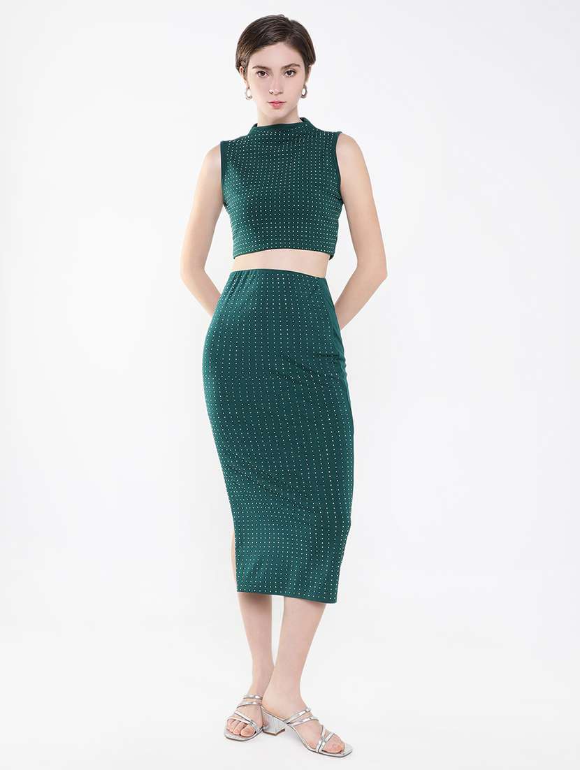 women bottle green embellished top and skirt co-ord set - 21514852 -  Standard Image - 4