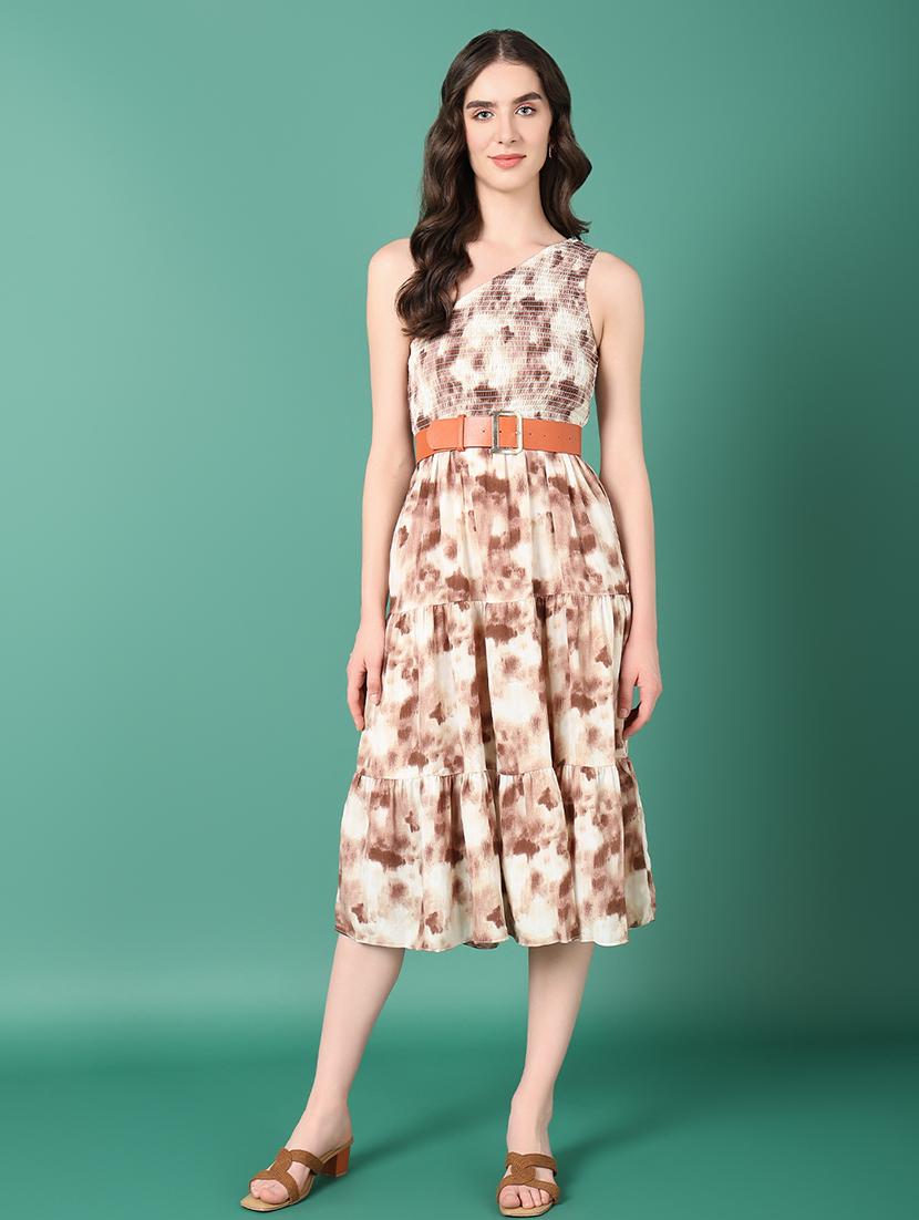women brown single shoulder neck fit & flare dress - 21514873 - Zoom Image - 0