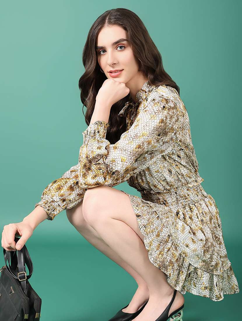 women brown animal printed layered dress - 21514878 -  Standard Image - 1