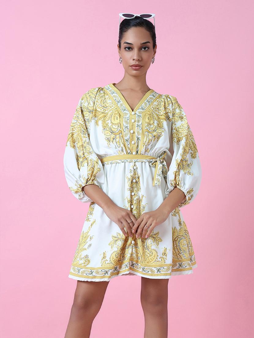 women printed v neck a-line dress - 21514881 -  Standard Image - 1