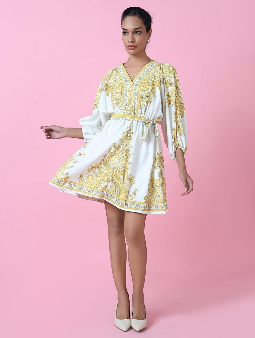 women printed v neck a-line dress - 21514881 - Standard Image - 4