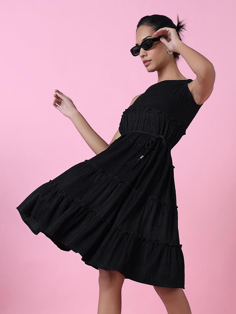 women black solid fit & flare dress - 21514886 -  Standard Image - 1