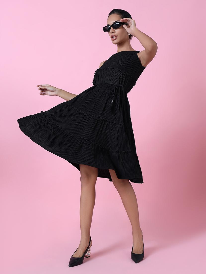 women black solid fit & flare dress - 21514886 - Standard Image - 4