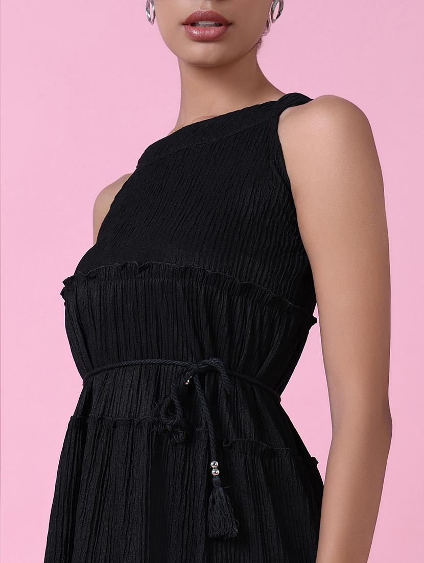 women black solid fit & flare dress - 21514886 - Standard Image - 6