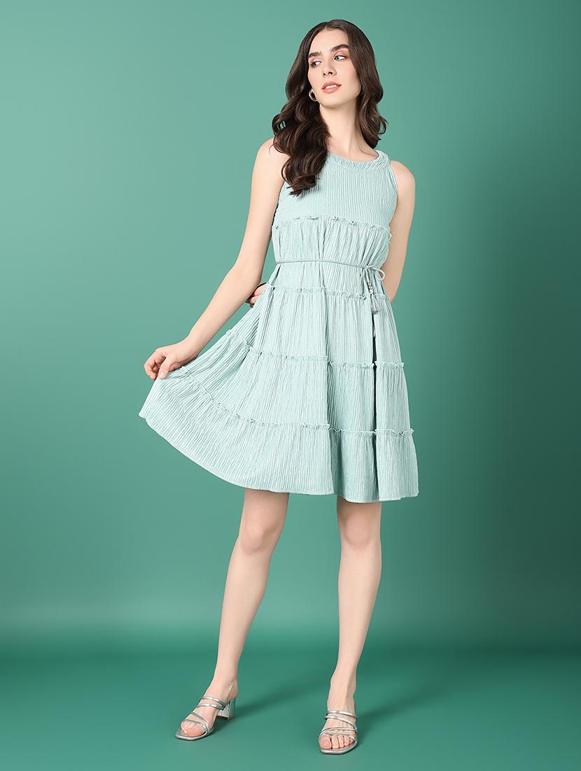 women solid halter sleeveless tiered dress - 21514887 - Standard Image - 4