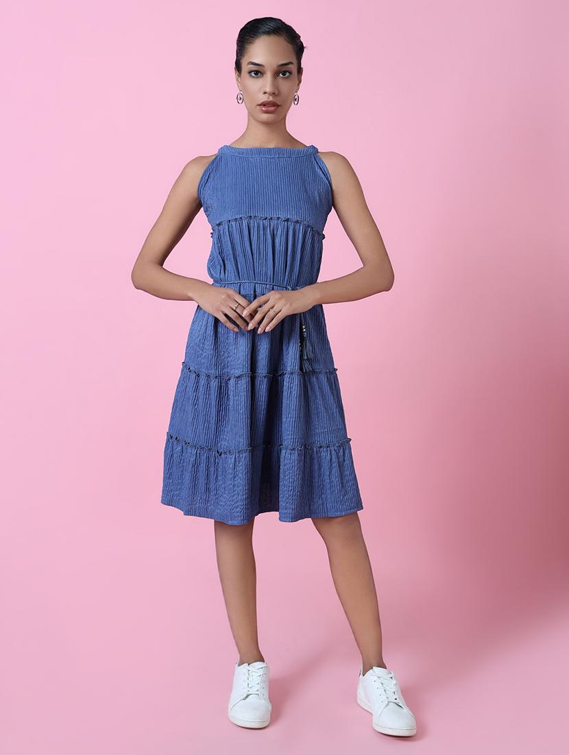 women blue solid fit & flare dress - 21514888 -  Zoom Image - 0
