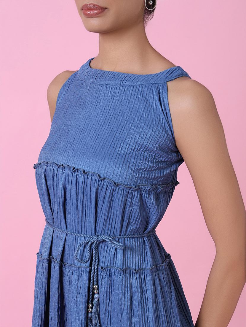 women blue solid fit & flare dress - 21514888 - Standard Image - 6