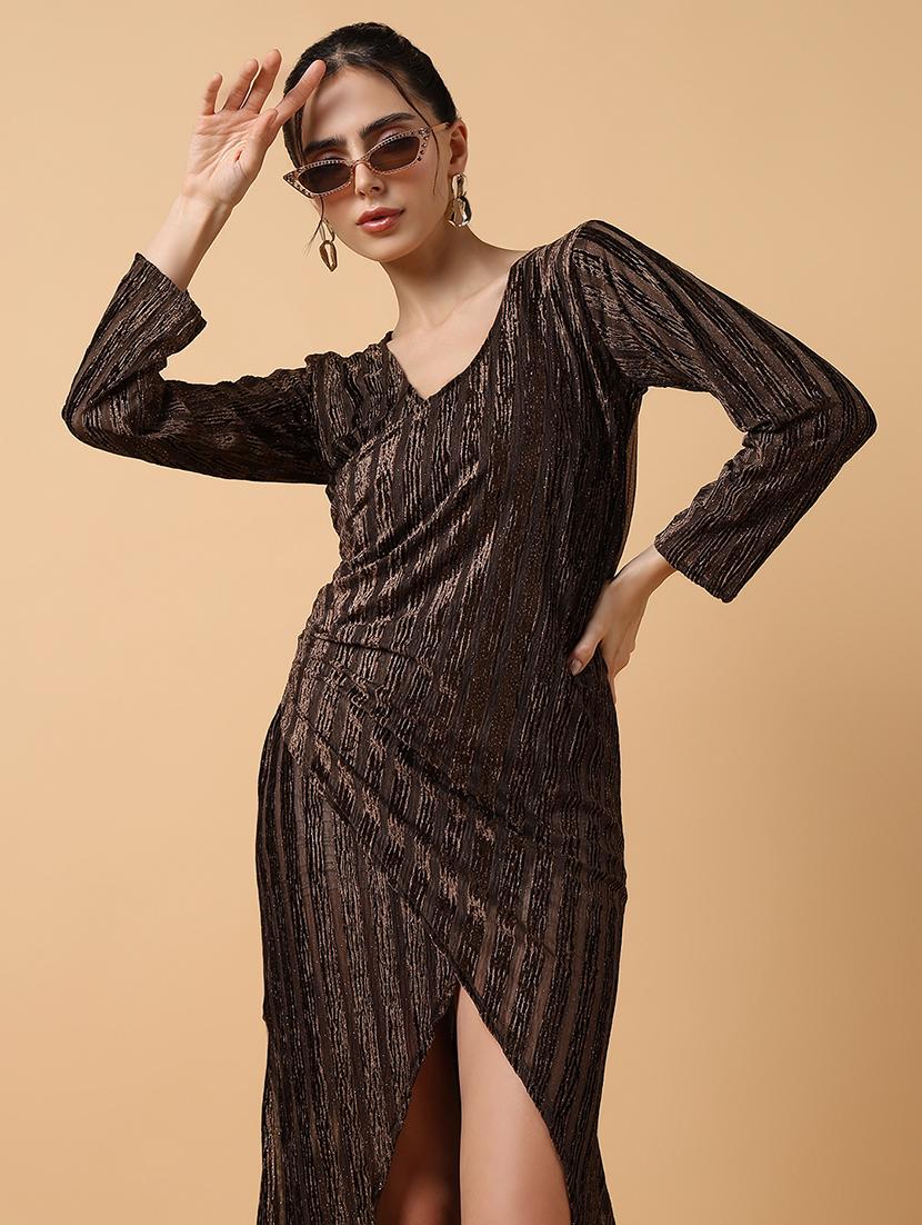 women brown self-designed wrap dress - 21514891 -  Standard Image - 1