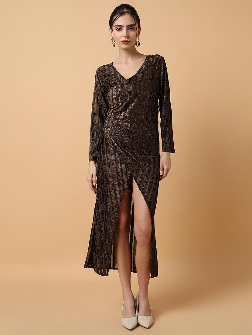 women brown self-designed wrap dress - 21514891 - Standard Image - 4