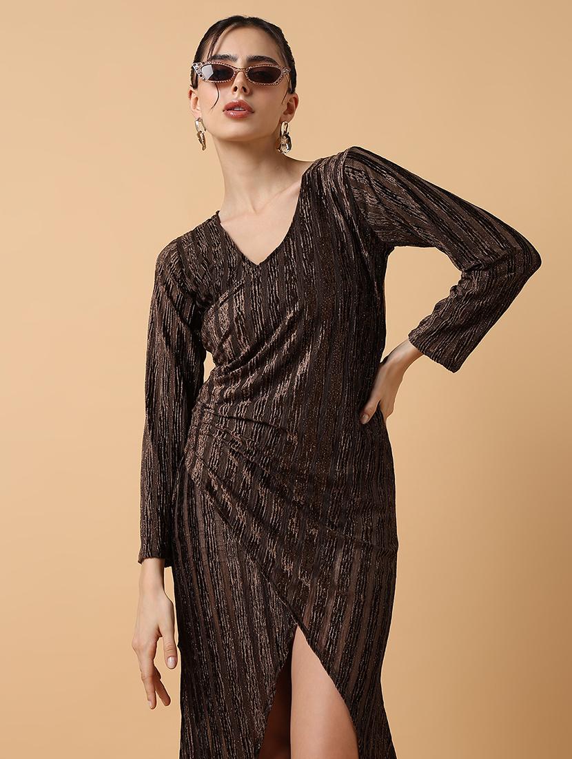women brown self-designed wrap dress - 21514891 - Standard Image - 6