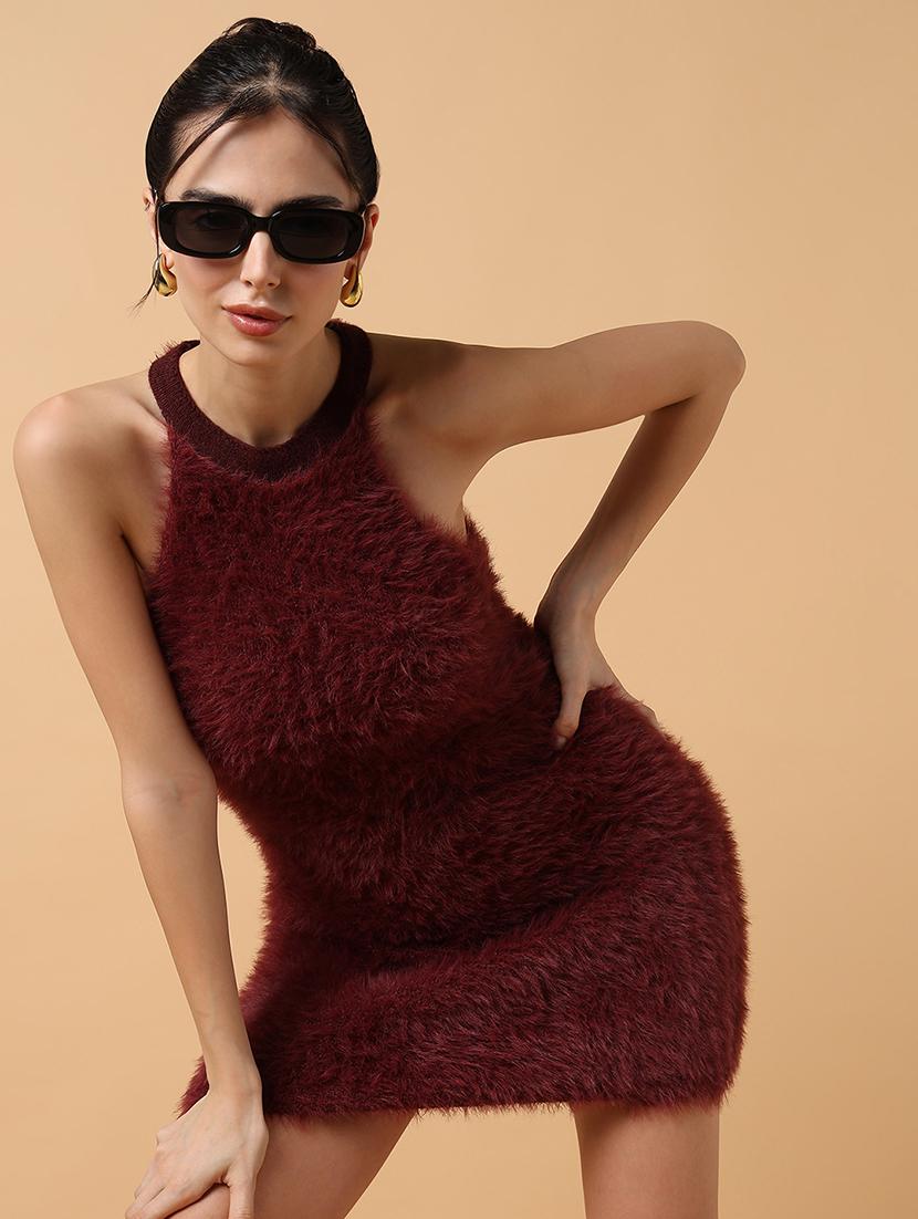 women maroon halter neck bodycon dress - 21514894 - Standard Image - 1