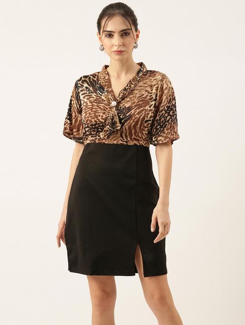 women printed v neck sheath dress - 21514898 - Standard Image - 0